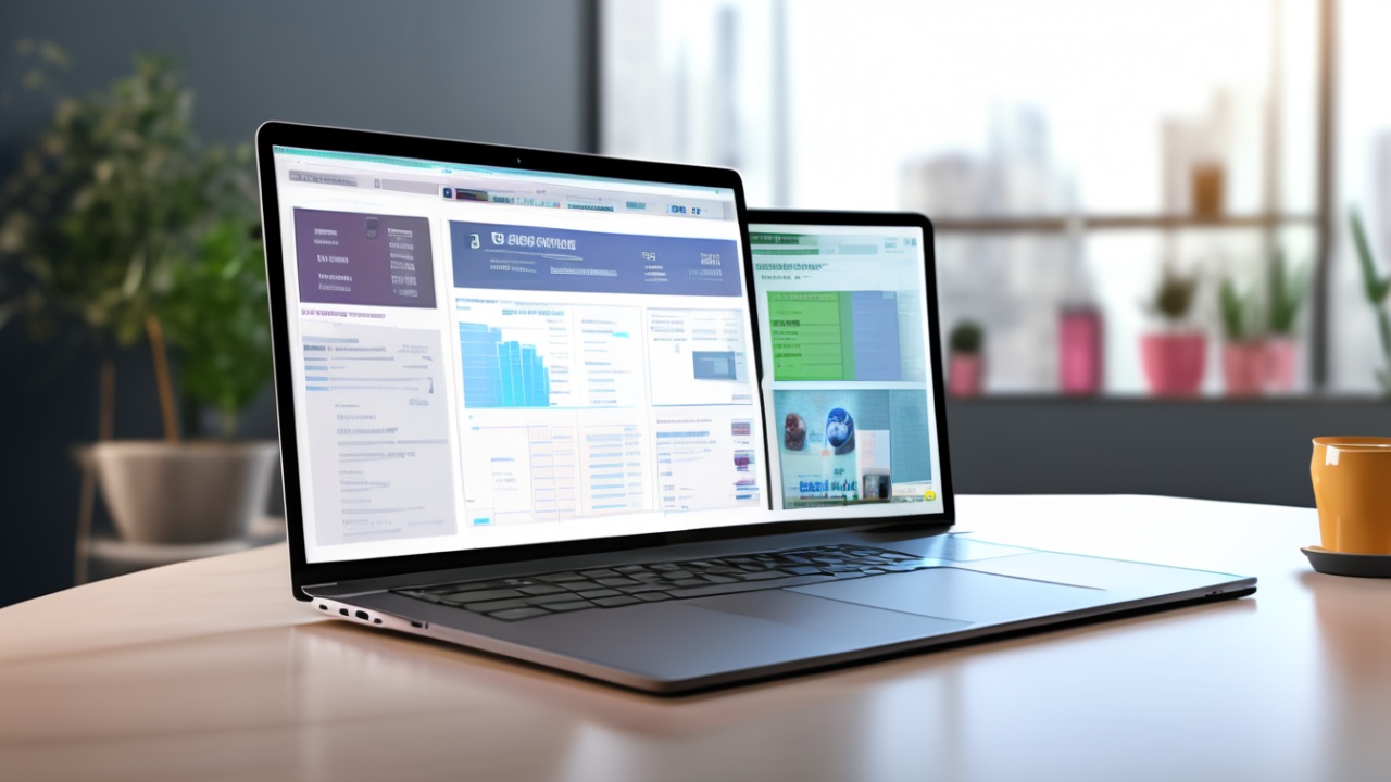 Laptop e tablet sobre mesa organizada de escritorio