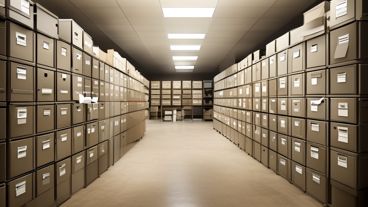 Arquivos e pastas organizados em armario de documentos